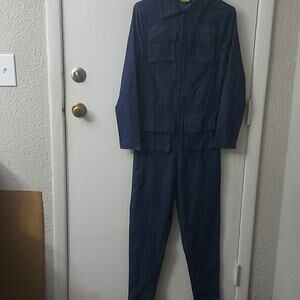 Love Highlight Blue Denim 4 Pocket Jumpsuit L Utility Streetwear Casual Skate
